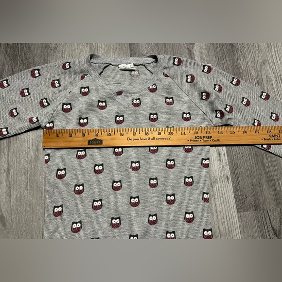Essentials by Full Tilt Gray Thermal Raglan Long Sleeve Shirt w Owls Youth Large - Picture 6 of 7